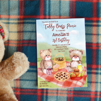 Teddy bears picnic birthday party invite