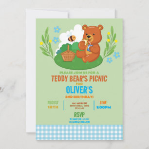 Teddy Bear's Picnic Birthday Party Park Blue Invitation