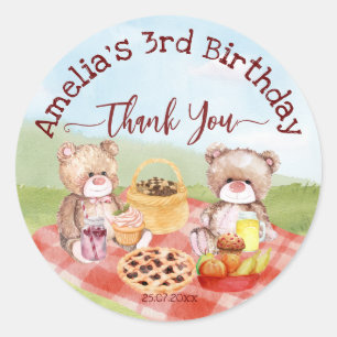 Teddy bears picnic birthday party thank you classic round sticker