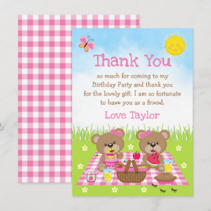 Teddy Bears Picnic Birthday Pink Gingham Thank You Card
