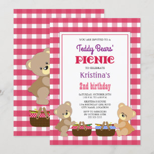 Teddy Bears' Picnic Girl's Birthday Party Invitation