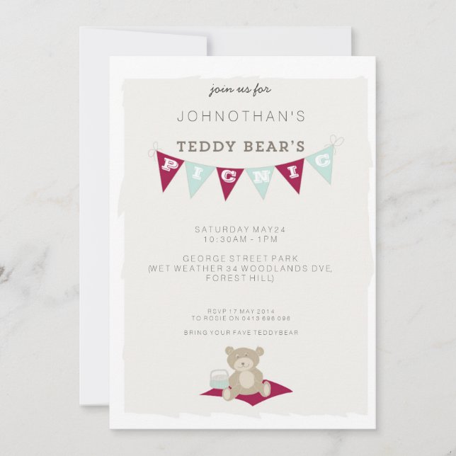 Teddy Bear's Picnic - Red & Blue Invitation (Front)
