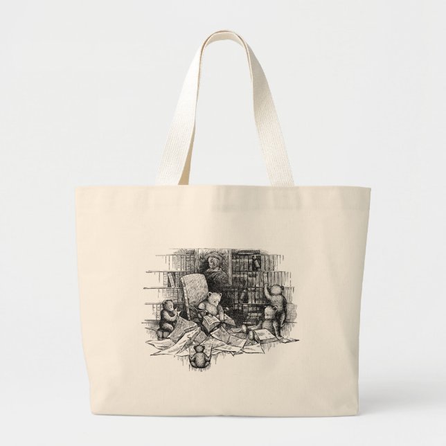 Teddy Bears Reading in the Library Large Tote Bag (Front)