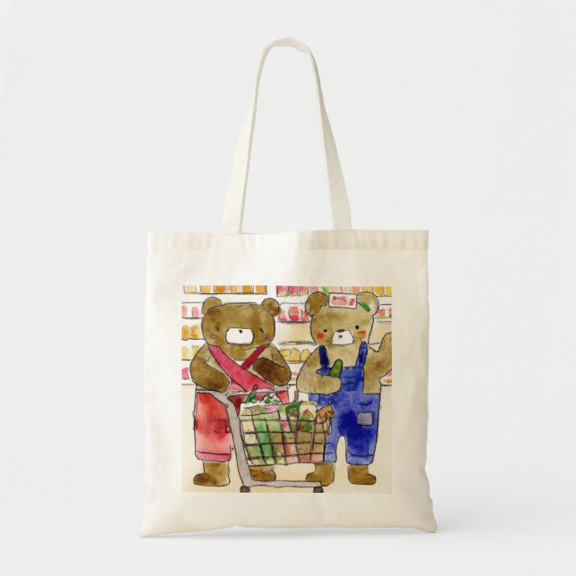 Teddy bears shopping ai generated water colour tote bag (Front)