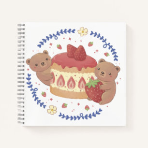 Teddy Bears & Strawberry Cake Illustration Notebook