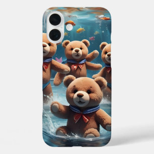 Teddy Bears Swimming in a Pool of Fish iPhone 16 Plus Case