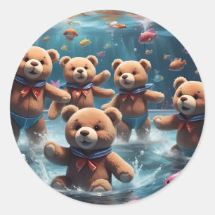 Teddy Bears Swimming in a Pool of Fish Classic Round Sticker