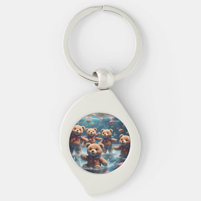 Teddy Bears Swimming in a Pool of Fish Key Ring (Front)