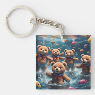 Teddy Bears Swimming in a Pool of Fish Key Ring