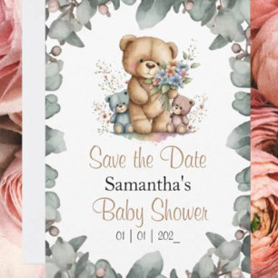 Teddy Bears Twins Green Watercolor  the Date  Invitation