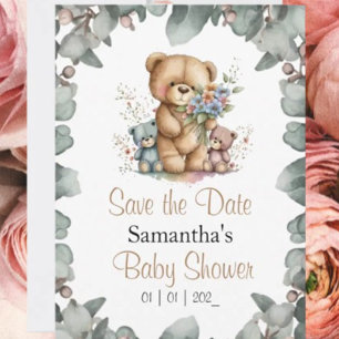 Teddy Bears Twins Watercolor the Date Invitation
