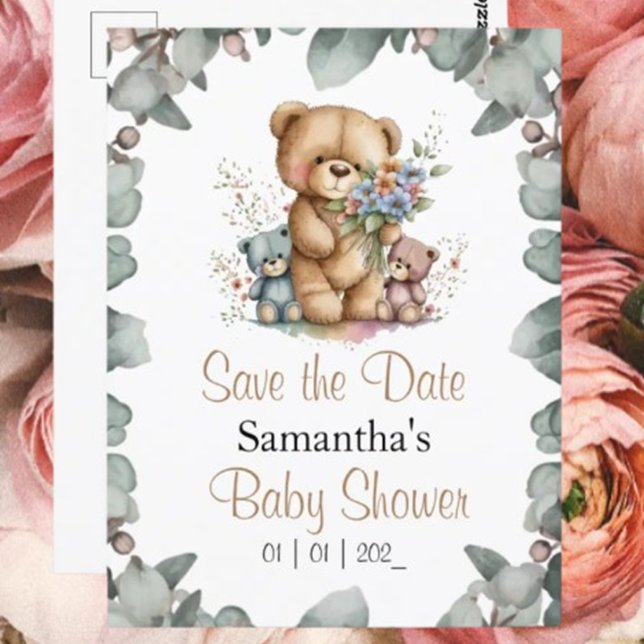 Teddy Bears Twins Watercolor  the Date Postcard (P.S. Get ready for some adorable baby shower invites that are sure to warm your hearts! 🌸💙)