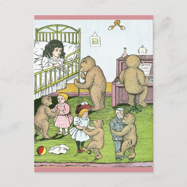Teddy Bears Waltz with Dolls Postcard (Front)