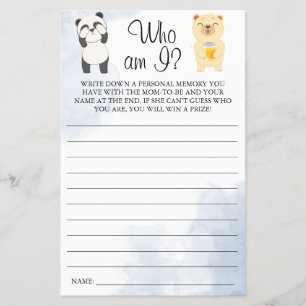 Teddy Bears Who am I Baby shower game card