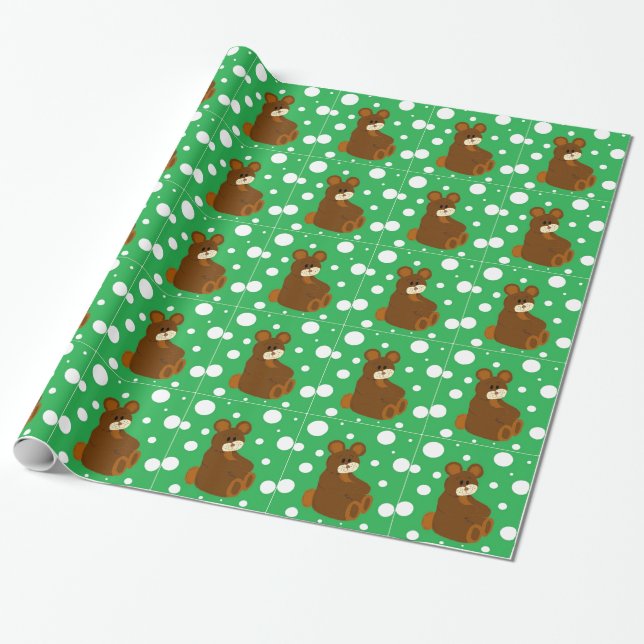 Teddy Bears with a Bubble Background Wrapping Paper (Unrolled)