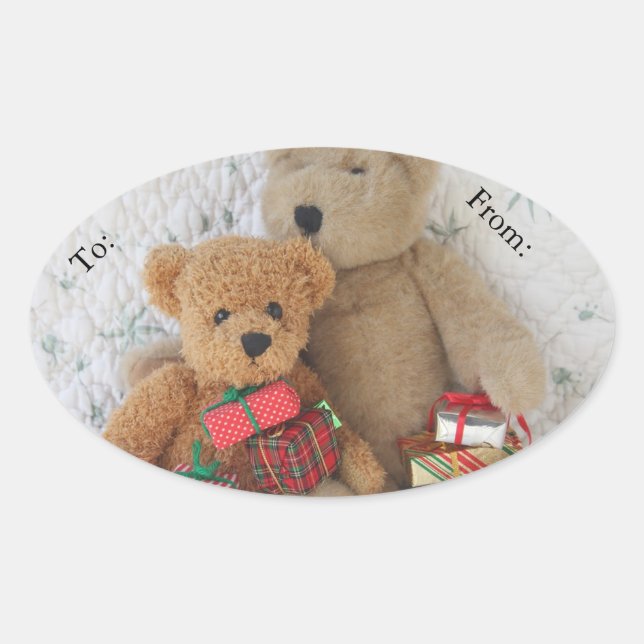 Teddy bears with Christmas gifts gift tag (Front)