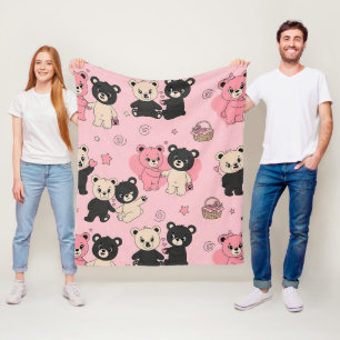 Teddy Bears with Hearts and Pink - Valentines (1) Fleece Blanket