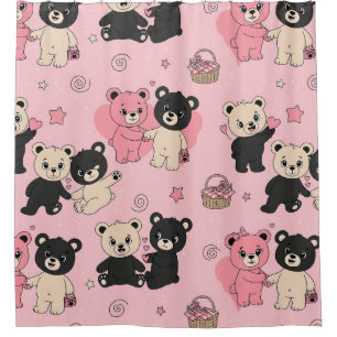 Teddy Bears with Hearts and Pink - Valentines (1) Shower Curtain
