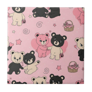 Teddy Bears with Hearts and Pink - Valentines (1) Tile