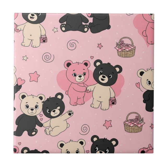Teddy Bears with Hearts and Pink - Valentines (1) Tile (Front)