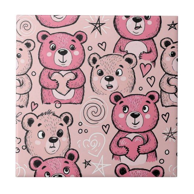 Teddy Bears with Hearts and Pink - Valentines (2) Tile (Front)