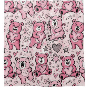 Teddy Bears with Hearts and Pink - Valentines (5) Shower Curtain