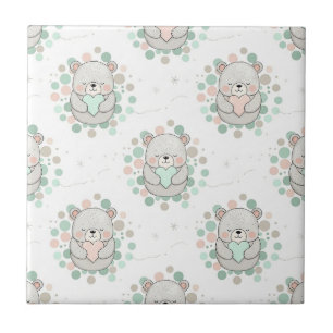 Teddy Bears with Pink and Mint Hearts Tile
