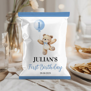 Teddy Blue Balloon Beary Birthday Chip Bag Wrapper