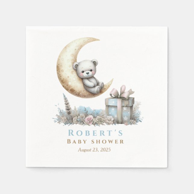 Teddy Blue Bear Boy Napkin (Front)