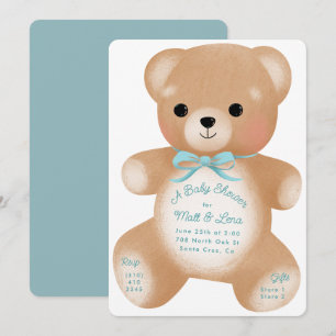 Teddy Blue Bow Baby Shower Invitation