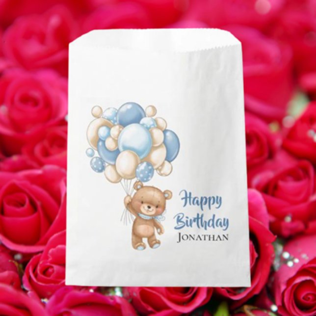 Teddy Boy Happy Birthday -White Favour Bags (Celebrate a fun-filled teddy bear birthday party!  )