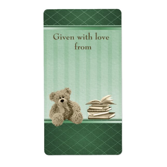 Teddy Bring a Book Neutral Baby Shower Bookplates (Front)