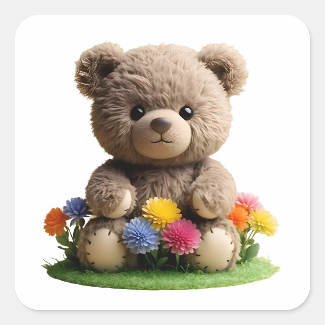 Teddy_design- by Maaya Prints, White Square Sticker (Front)
