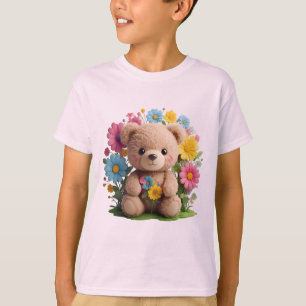 Teddy design.no.1- by Maaya_Prints, Kid's Pink T-Shirt