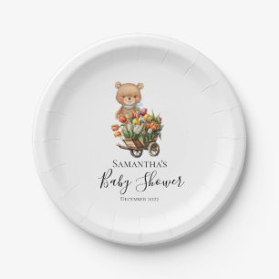 Teddy Floral Boy Rustic Blue Paper Plates