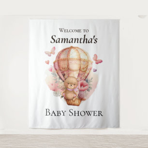 Teddy Foral Girl  Balloon Baby Shower backdrop Tapestry