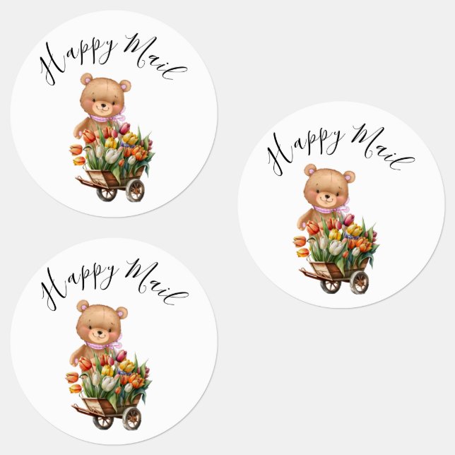 Teddy Foral  Happy Mail Rustic Baby Shower Labels (Group)