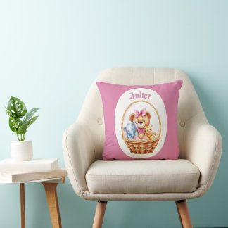 Teddy & friends in a basket cushion