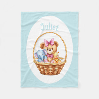Teddy & friends in a basket Fleece Blanket
