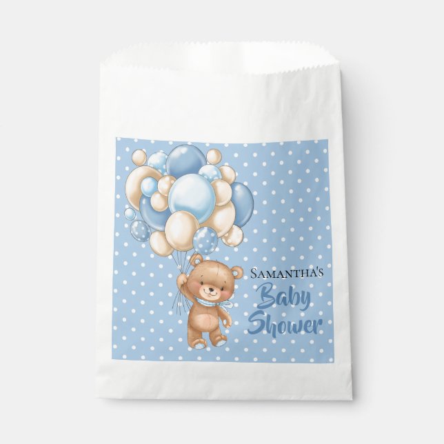 Teddy Girl baby shower -Blue and White Favour Bags (Front)