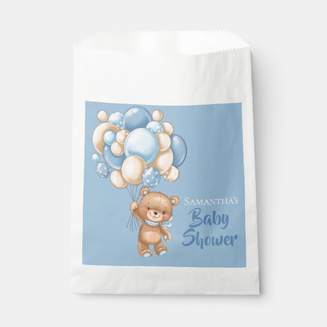 Teddy Girl baby shower -Blue Favour Bags (Front)