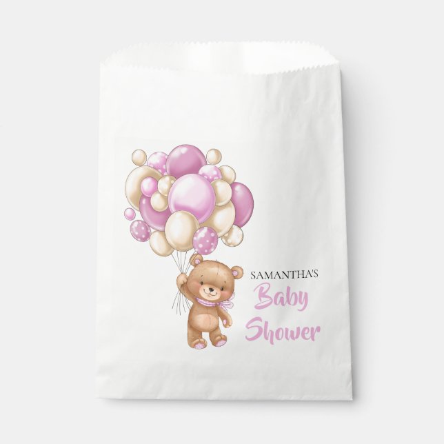Teddy Girl Baby Shower -White Favour Bags (Front)