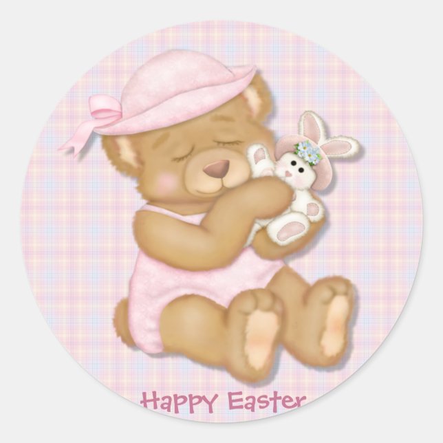 Teddy Girl  Easter Classic Round Sticker (Front)