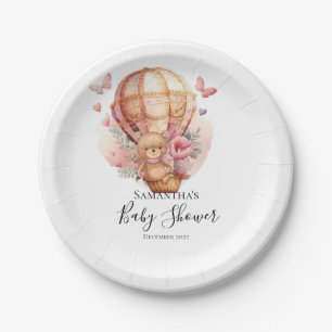 Teddy Girl Foral hot air Balloon Pink Paper Plate