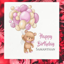 Teddy Girl Happy Birthday -White