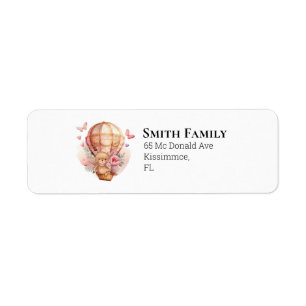 Teddy Girl Pink Foral Hot Air Balloon Label