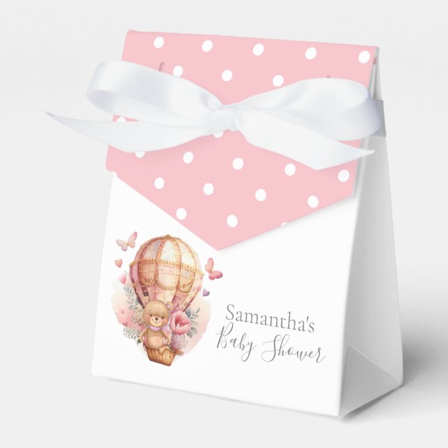 Teddy Hot Air Balloon Pink Bearly Wait Poka Dots Favour Box (Front Side)