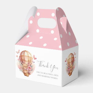 Teddy Hot Air Balloon Pink Poka Dots Favour Box