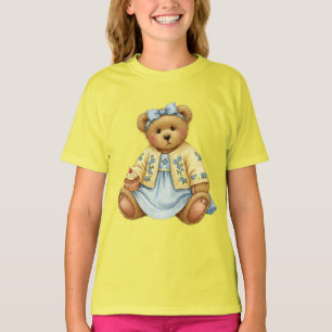  Teddy in a Blue Linen Dress with a Cupcake T-Shirt