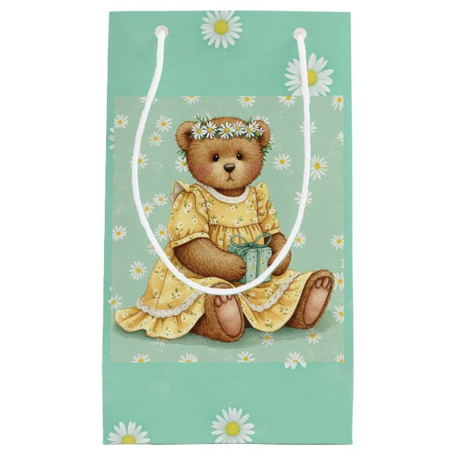 Teddy in a Yellow Dress, by Natasha Us   Small Gift Bag (Front)